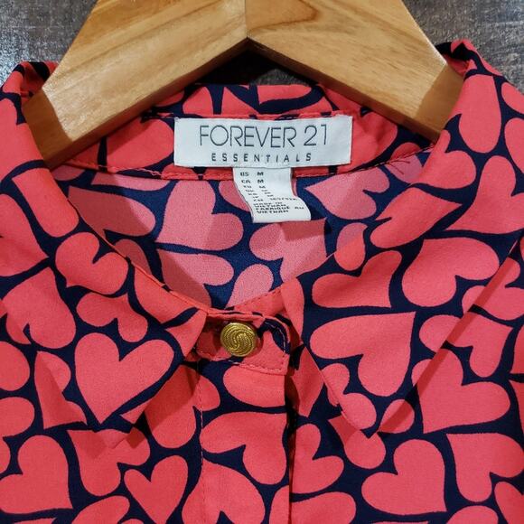 Forever 21 all over heart print long sleeve button up shirt woman's size medium - Picture 10 of 11